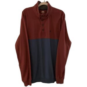 Izod Quarter Button Up Long Sleeve Collared Pullover Sweatshirt Men's Sz LT